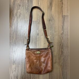 Vintage Fossil Western Brown Cowhide Leather Crossbody Bag Purse Festival Hippie